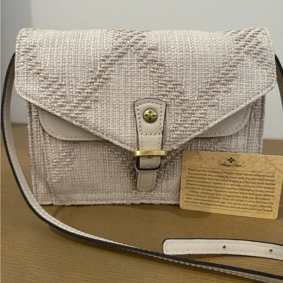 Patricia Nash Woven Crossbody Bag Cream Neutral Leather Trim NWOT Coastal Chic - Picture 1 of 9
